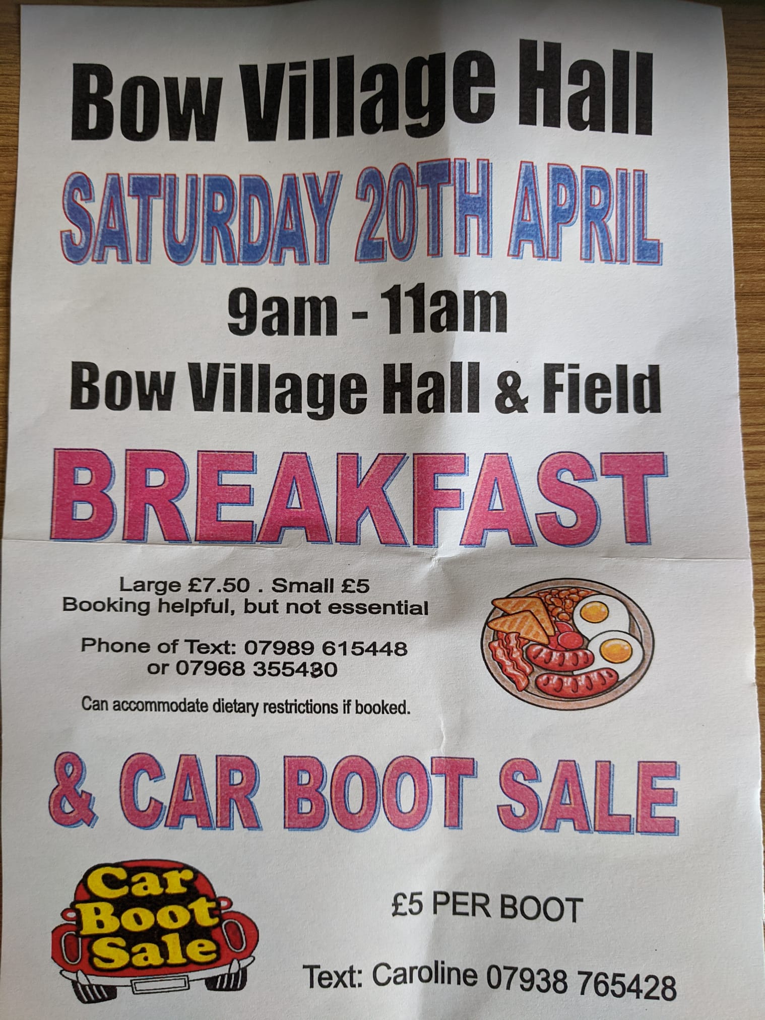 Bow Big Breakfast. Saturday 20th April 9-11.00